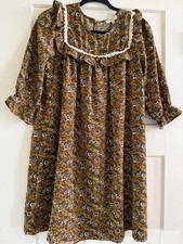Hayden A-Line Cottagecore Dress Floral Brown Ruffle Sleeve Lace Round Neck S EUC