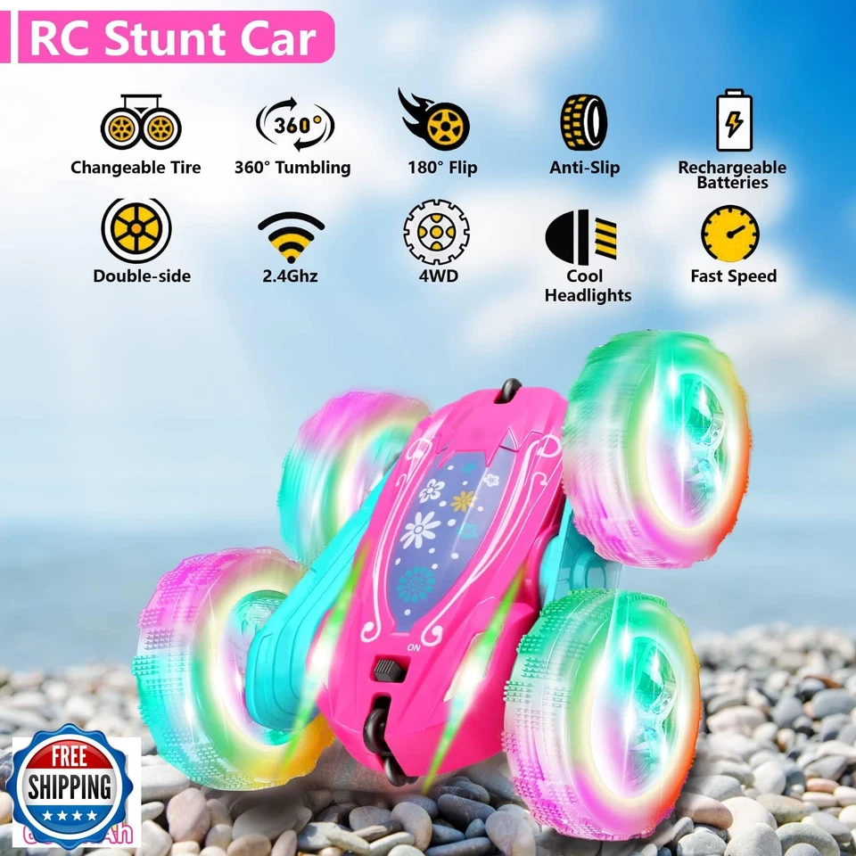 FREE TO FLY Remote Control Car for Girls : Pink RC Car Double Sided 360°Flip  - Image 2 of 4