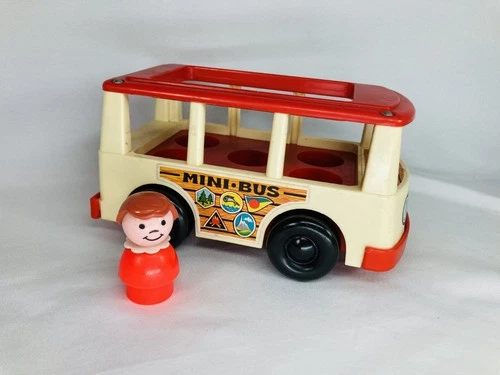 VINTAGE FISHER PRICE LITTLE PEOPLE PLAY FAMILY MINI BUS WITH FIGURE