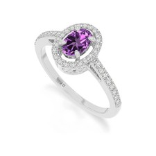 925 Sterling Silver Oval 1 Ctw Amethyst Solitaire Accents Women Wedding Ring