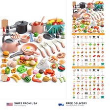 130Pcs Kitchen Playset, Toddler Pretend Cooking Play Pots, Pans, Utensils Coo...