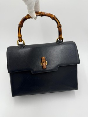 GUCCI TASCHE VINTAGE BAMBOO TOP HANDLE MARINEBLAU 