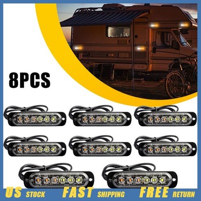 8* Amber LED White Car Truck Warning Beacon Hazard Flash Strobe Light Waterproof