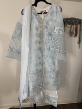 Pakistani Branded Threads  Motifs Sky Blue Organza Shalwar Kameez Embroidered