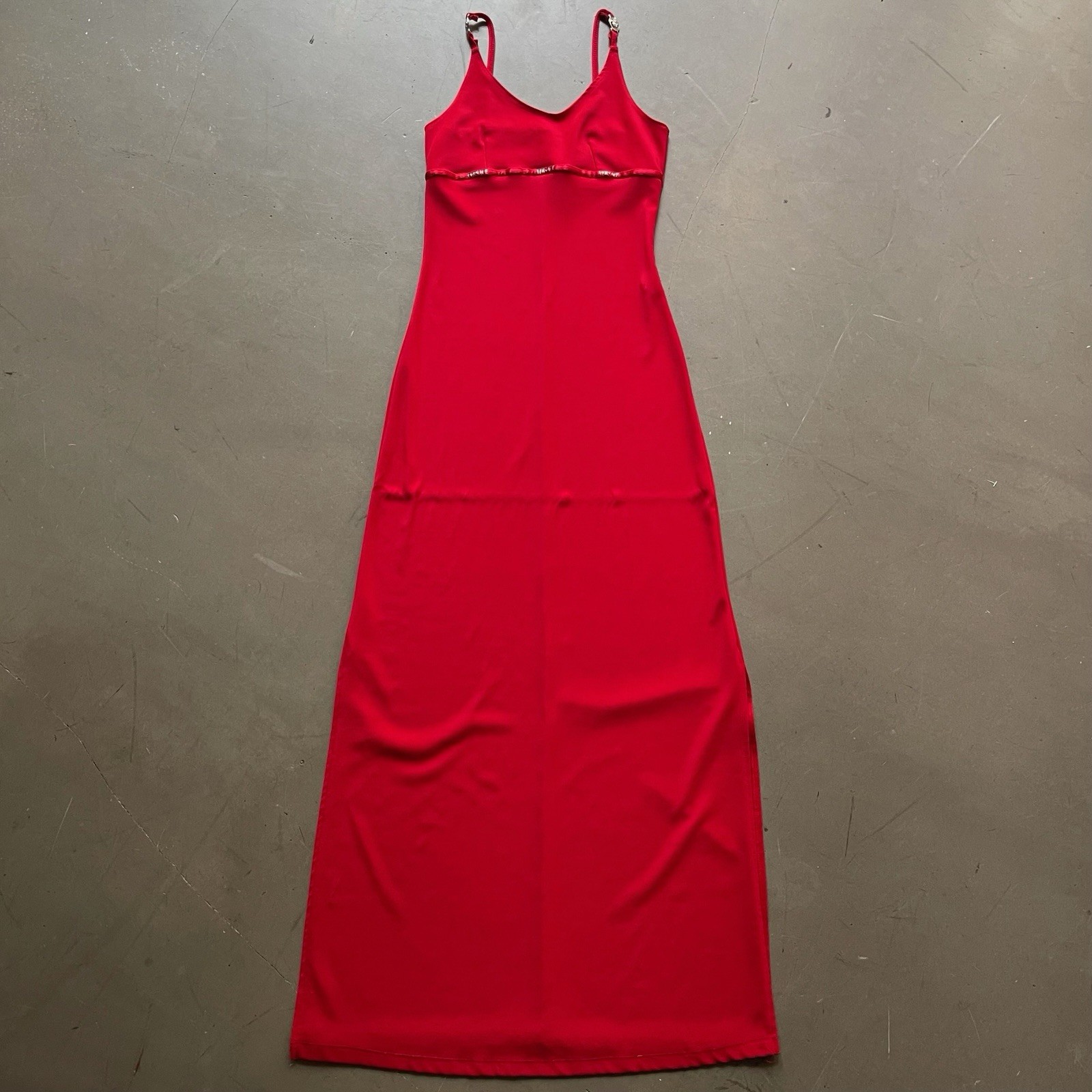 Gianni Versace Red Maxi Dress Strappy Sleeveless Logo Silver Medusa Accent M