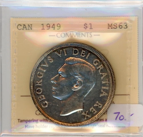 1949 Canada Silver Dollar - ICCS MS63 - Cert#XBP 110