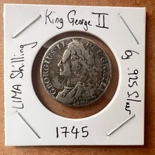 King George II LIMA Shilling Coin 1745 6g 925 Silver