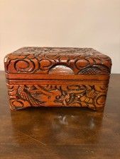 Scatola portagioie cinese vintage con cerniera drago in legno 3"x 6"