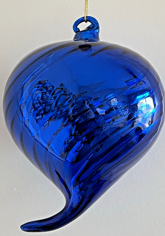 Cobalt Blue Ornament Hand Blown Art Glass w/Tail Black Swirl Pattern Greenbrier