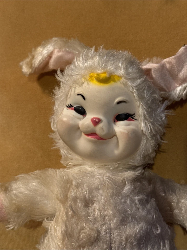 RUSHTON 1960s Rare White Bunny Rabbit Rubber Face Doll American Vintage - Image 2 of 4