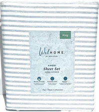 WELHOME WELSPUN 4 PC KG SHEET SET, 70% COTTON RICH BLEND, 320 TC, STRIPE,