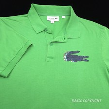 Lacoste Polo Shirt Mens Medium Green Regular Fit Big Croc Logo Pique Cotton