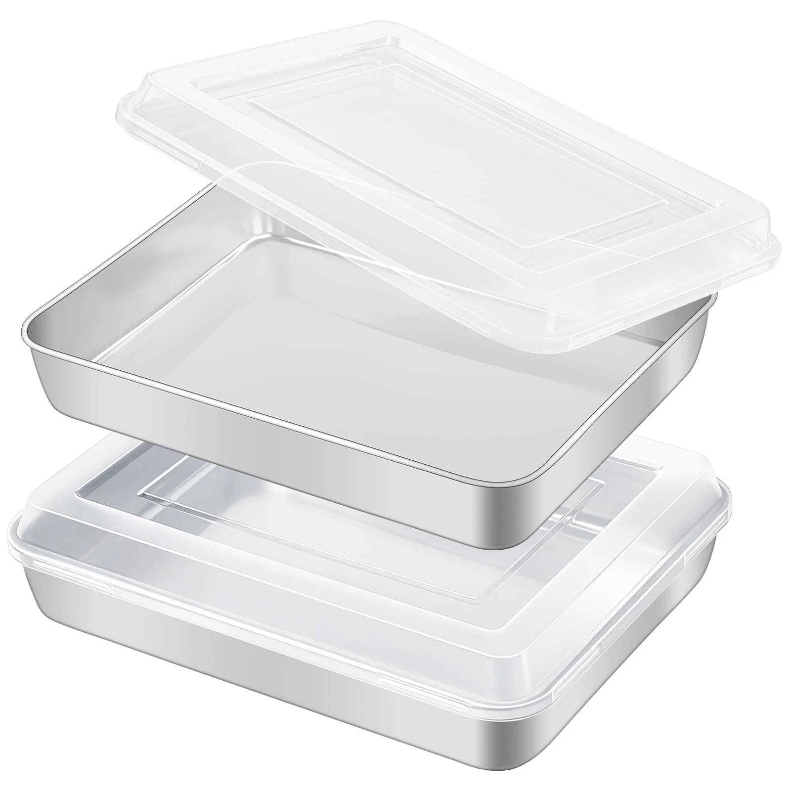 Premium Stainless Steel Baking Pan with Lid (2 Pack) – Rectangular Cake Pan, ...