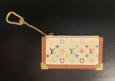 Auth Louis Vuitton Monogram Pochette Cles Coin Purse Key Case White Multicolor