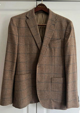 T.M.Lewin Wool Tweed Check Blazer Brown/Blue 40R Single-Breasted