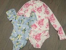 NWT Janie and Jack girl 3-piece pink floral rash guard blue swim suit SET 12