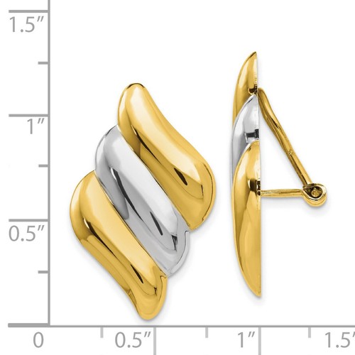 14k Two-Tone Gold Non-pierced Clip On Omega Back Earrings - Picture 4 of 7