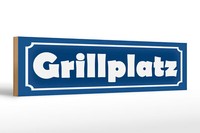 Holzschild Hinweis 46X10 Cm Grillplatz Blaues Schild