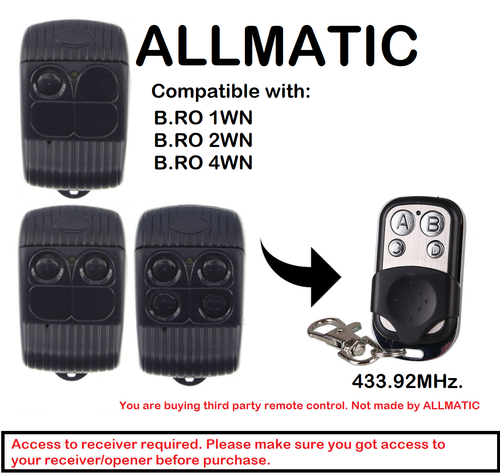 ALLMATIC B.RO WN BRO1WN, BRO 2WN, BRO4WN Compatible Remote control Rolling code - Afbeelding 1 van 10