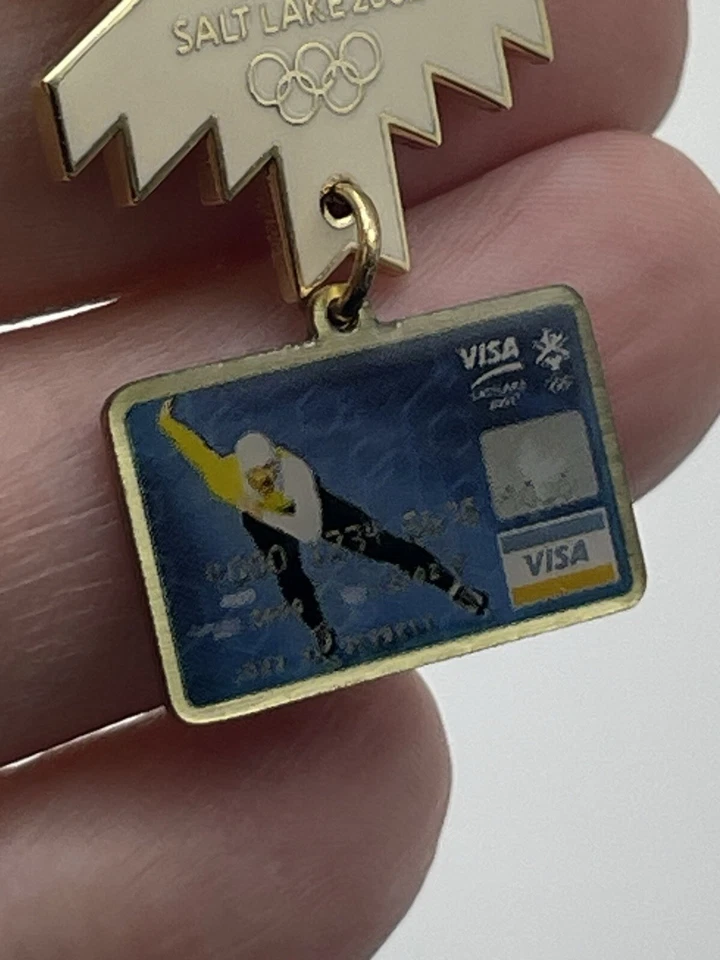 2002 Salt Lake Olympics Speed Skating Visa Credit Card Dangle Charm Pin - Image 3 of 4