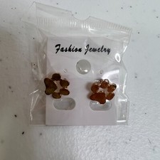 Paw Print Stud Earrings Gold Tone Small Pierced Fashion Minimalist