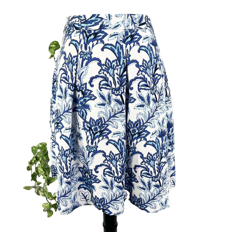 Mario Serrano Italy Skirt 10 Blue White Floral Boho Knee Pleated Wedding Modest