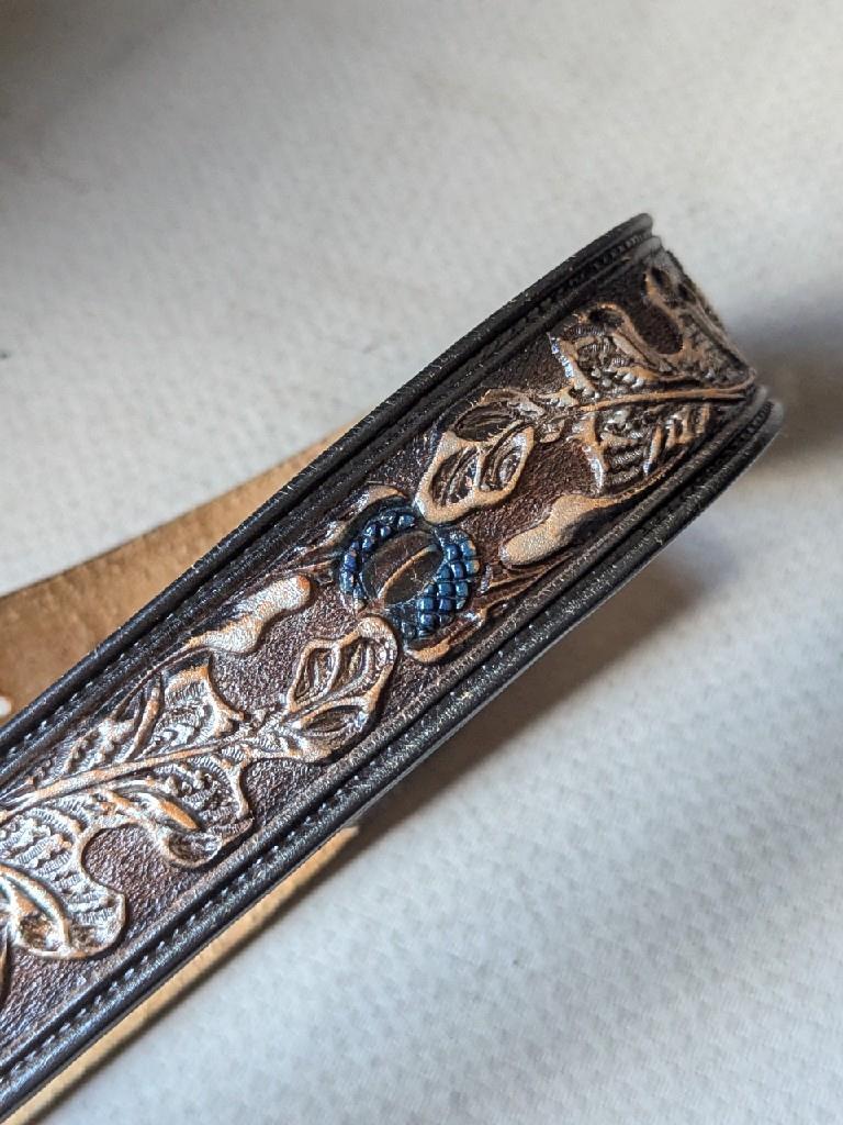 vintage USA made TOOLED buckle belt 30 leather WESTERN  display picture 1