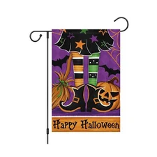 Happy Halloween Garden Flag 12x18 Inch Double Sided Outside, Witch Feet Hallo...