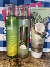 Bath & Body Works Waikiki Beach Coconut Fragrance Mist Cream Gel 3 Piece Set