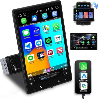 10.4'' Single 1DIN Car Stereo Radio Apple Carplay Android Auto AUX IN MP5 Player