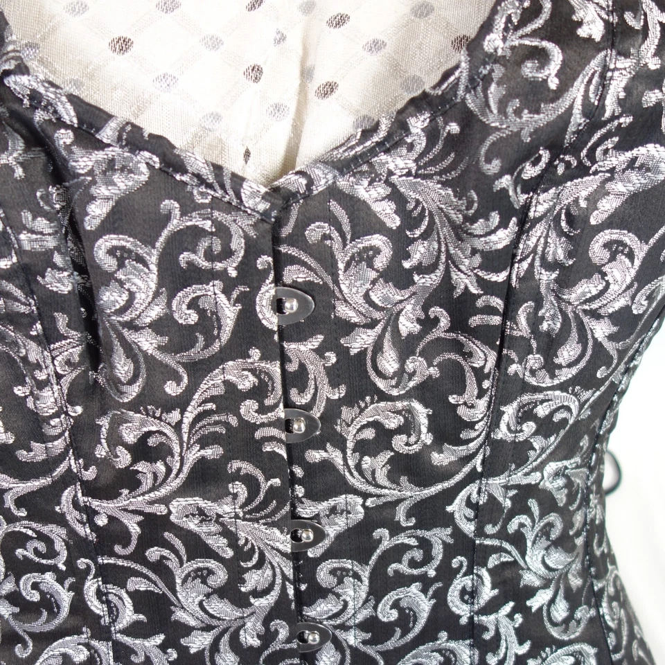 Corsets n More Silver Black Corset Brocade Shoulder Strap Overbust Busk cosplay - Image 2 of 4