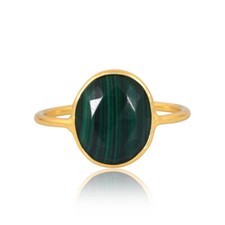 18k Gold Plated 925 Silver Ring Natural Malachite Gemstone Jewelry Gift For Mom