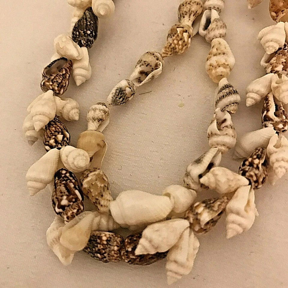 Ожерелье из натуральной раковины леи 2 нити 16 дюймов пляж тропический морской серфер луау - Изображение 3 из 4