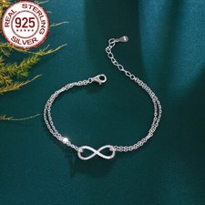 Infinity Symbol Chain Link CZ Bracelet S925 Sterling Silver Collection Jewellery