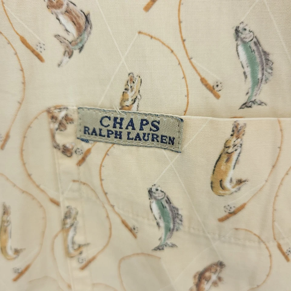 Camisa Chaps Ralph Lauren Para Hombres Grande Beige Lubina de Pesca Estampado Completo De Colección Foto 4 de 4