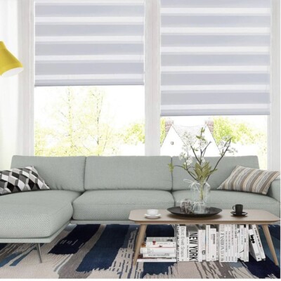 SMONTER Easy Fix Zebra Rollo, Tag und Nacht 85 cm x 150 cm, weiß)