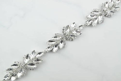 Hojas con cuentas de estrás diamante aplique cadena cinturón de novia artesanía - Imagen 10 de 13