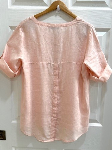 Ellen Tracy Linen Blend Tunic Top Tassel Roll Tab Sleeve Size M - Picture 12 of 17