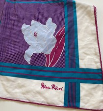 VTG Nina Ricci Silk Scarf 29  X 29  Square Floral Dots Pink Teal Purple Italy