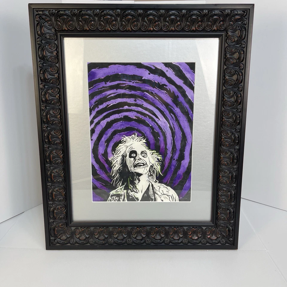 Pintura Beetlejuice ORIGINAL acuarela enmarcada profesionalmente Foto 2 de 4