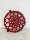 Vintage Ornate Cast Iron Red Pan Kettle Trivet Round Circle Farmhouse Country