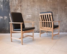 Børge Mogensen Fredericia Armlehnstuhl Sessel Leder Eiche Neubezug 60er