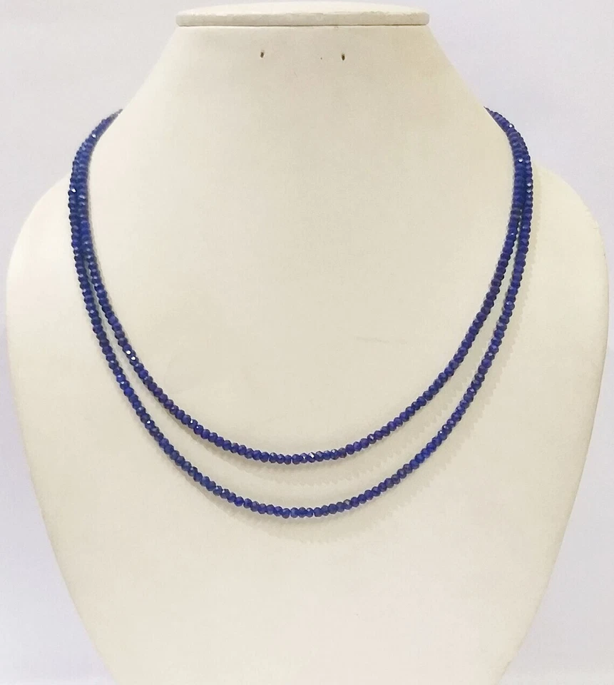 A+++ двухслойный синий сапфир ограненный круглый драгоценный камень бисер ручной работы ожерелье 18'' - Изображение 3 из 4