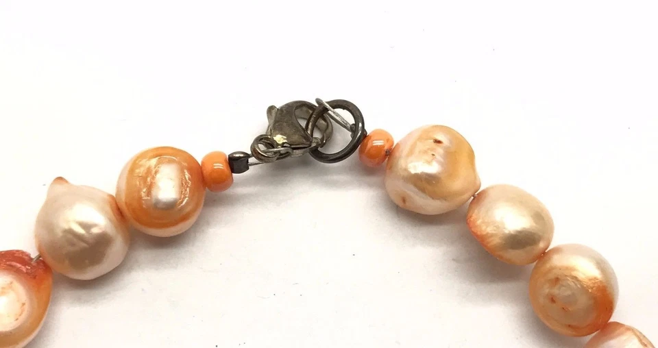 Brazalete de tenis vintage de plata de ley oxidada artesanal con cuentas de perlas anaranjadas Foto 4 de 4