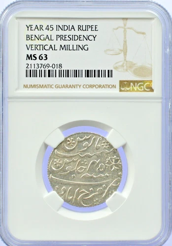 Year 45 India Rupee Bengal Presidency Vertical Milling NGC MS 63