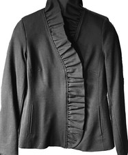 INC Black Avant Garden Jacket Blazer Ruffle Women Petite Small PS Fully Lined