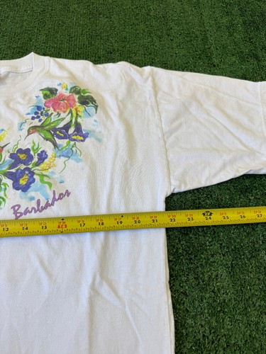 Vintage 1990s Floral Blumen Kolibri Barbados Grafik weiß T-Shirt Gr. L - Bild 6 von 8