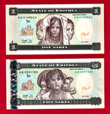 1997 x 1 NAKFA (P-1)  & 5 NAKFA (P-2) ERITREA UNC NOTES PREFIX AN & AB AVAILABLE