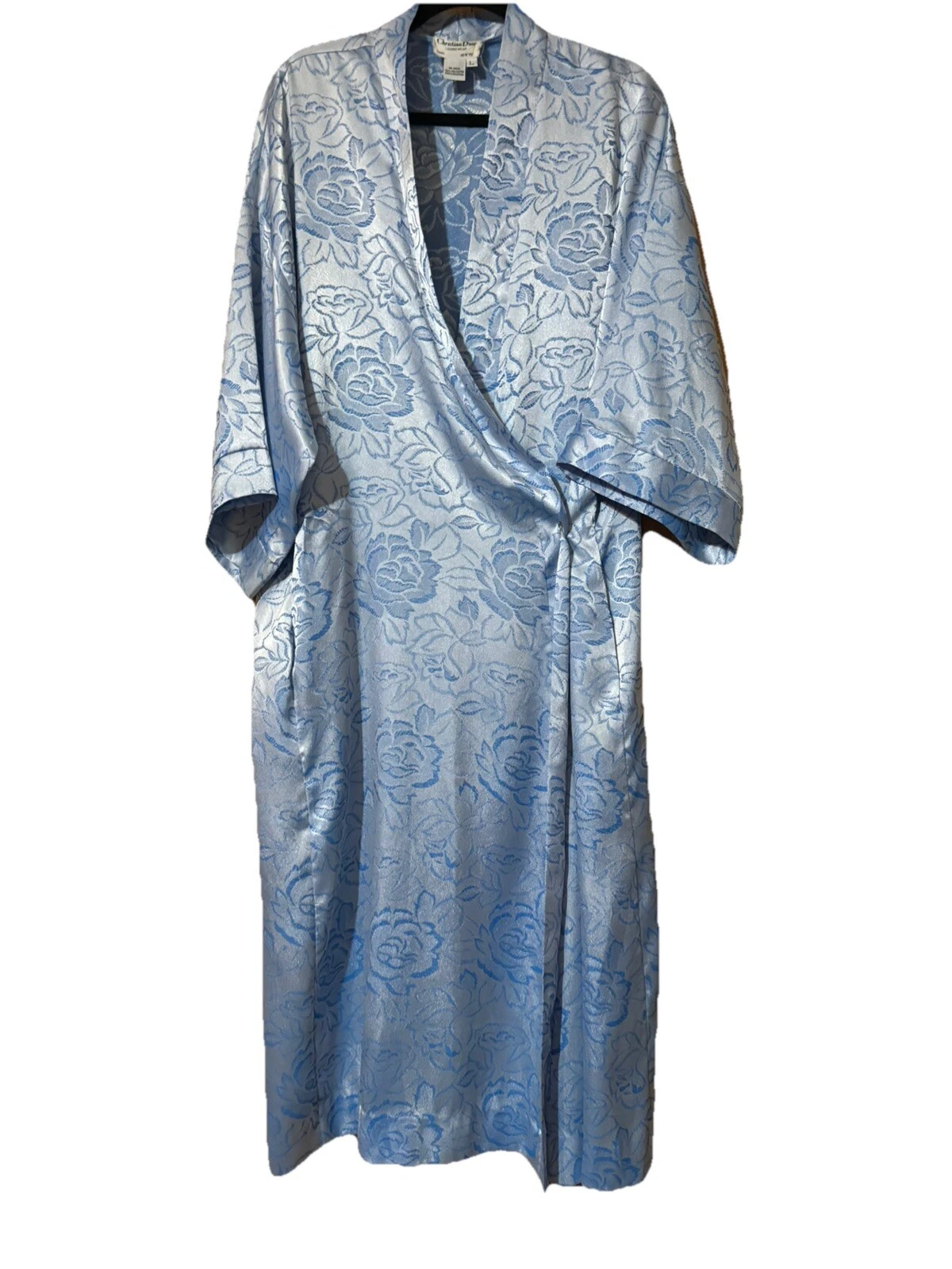 Grande robe longue vintage Christian Dior bleue à fleurs argentée et bleu bébé PAS DE CEINTURE