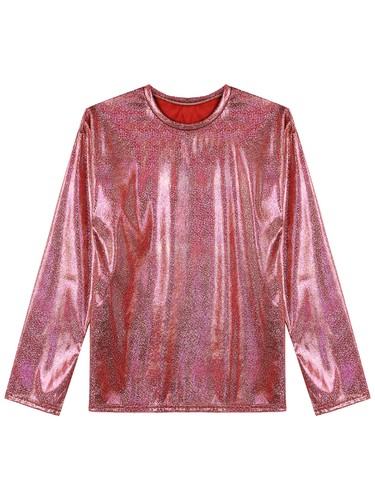 Women's Shiny Tank Tops Holographic Long/Short Sleeve Metallic Shirt Street-wear - 第 136/165 張圖片